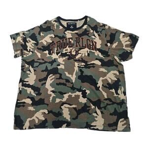 True Religion Camo T-Shirt Men’s 4XL Army Green Brown Logo Graphic Streetwear